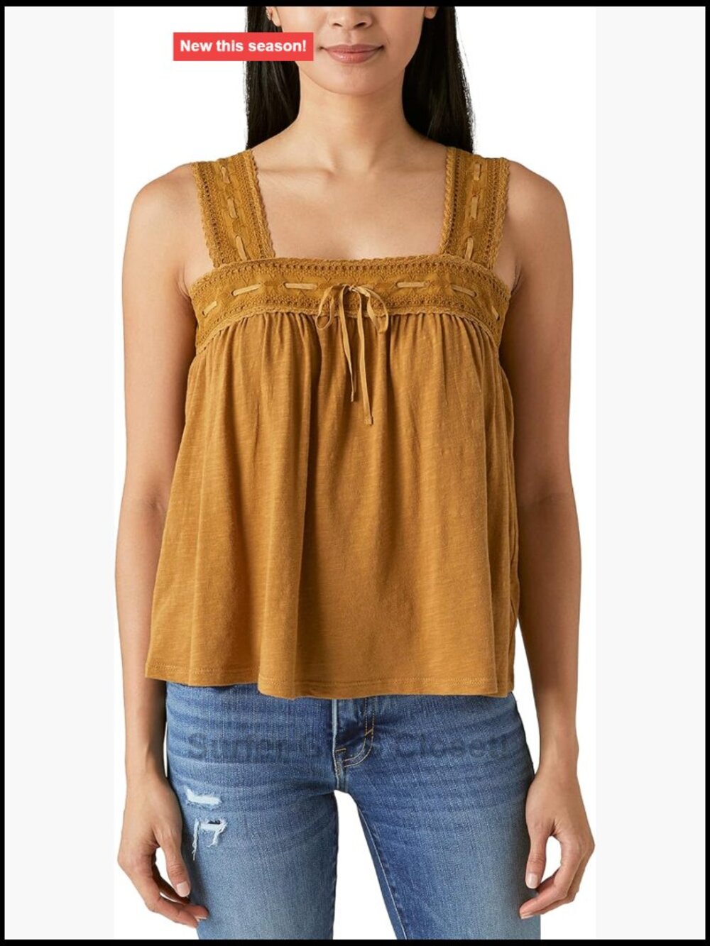 Women's Square Neck Lace Tank Top Sleeveless Cotton Modal